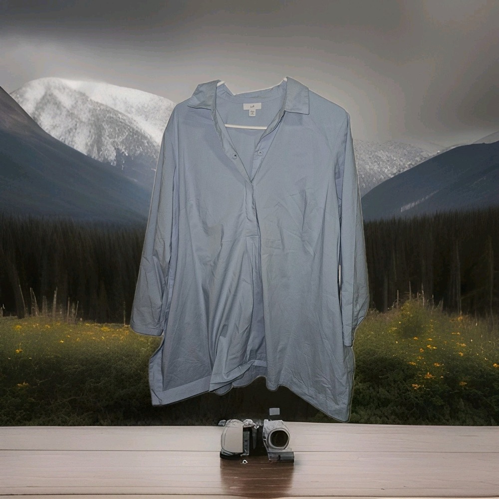 J.Jill X- blue lagenlook cotton popover tunic with pockets and side Slit 1x Plus